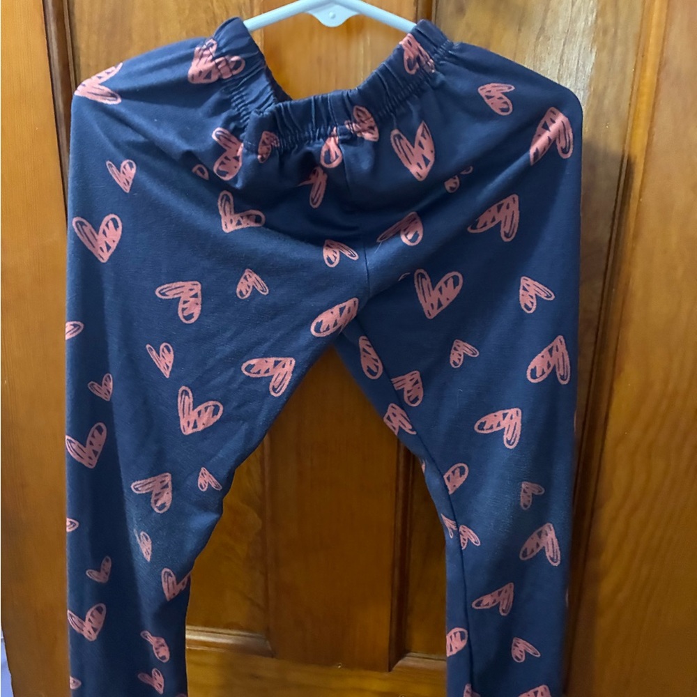 Kids Heart Pattern Leggings - Navy and Pink